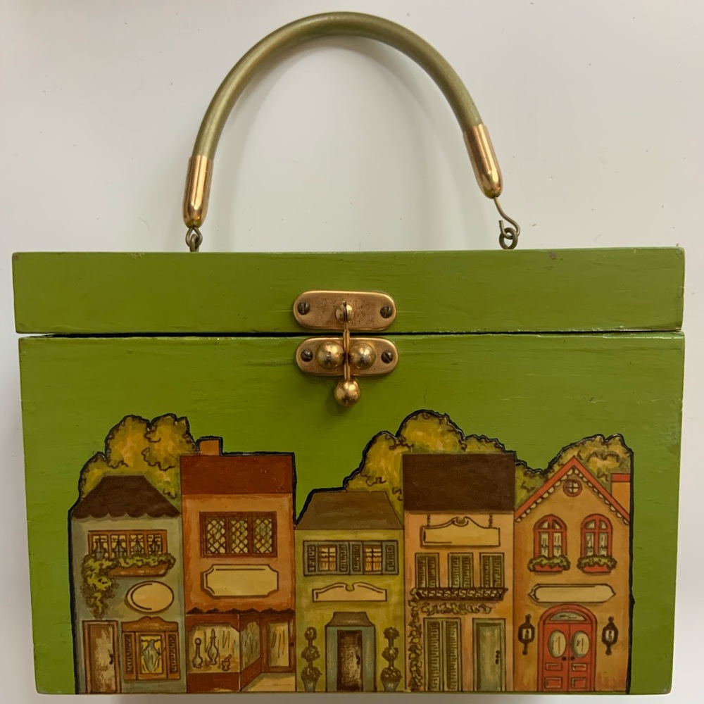 Vintage Wood Purse Handpainted Decouppage